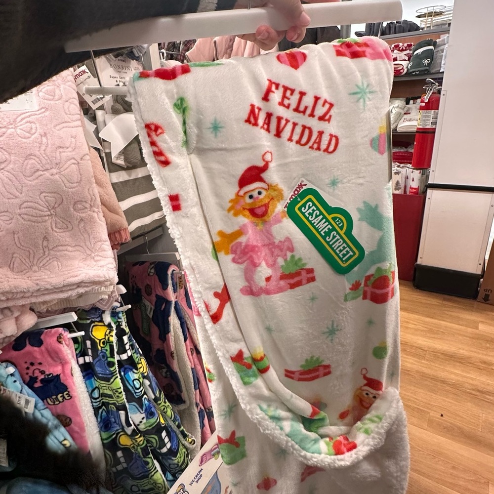Sesame Street Holiday Blanket with Red and Green Accents